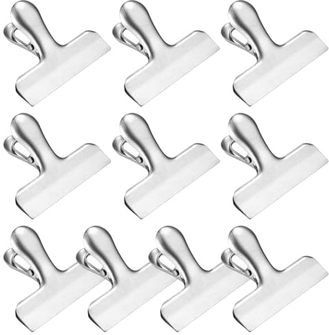 10 Pz Mollette per Alimenti da Cucina, Mollette Chiudi Sacchetti Cucina, 78 mm Fermagli per Borse in Acciaio Inossidabile per Biscotti Caffè Pane Snack Sacchetti di Cibo, Home Ufficio Scuola