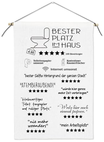 GREENWR Toiletten Regeln Wandbehang Stoff für WC - Toilette Tapisserie Wandteppich mit Holz Aufhängestange Lanyard und Haken - Bad Gästebad klo Posterschiene mit Spruch Lustig 50x35cm (D)