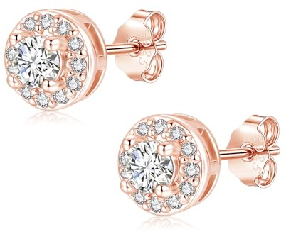 Zolkamery Silver Stud Earrings for Women, 925 Sterling Silver Round Stud Earrings with Zirconia, Tiny Rose Gold Studs Earring, 6mm Small Hypoallergenic Sleeper Ear Studs, Gifts for Children Birthday