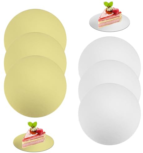6 Pièce Plateaux à Gâteau Ronds Réutilisables en Carton,Ø 20 cm Supports à Gâteau Doré et Argenté,Supports à Gâteaux Ronds,Matériau de qualité alimentaire,Pour Cuisson