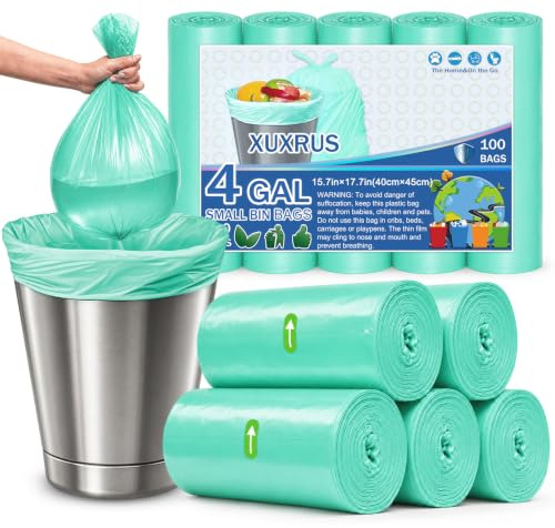 XUXRUS Bolsas De Basura 15L Azules Brillantes, 120 Unidades, 5 Rollos | Resistentes, Antifugas Y Antidesgarro, Uso Diario Para Hogar Y Oficina, Fáciles De Usar Y Almacenar