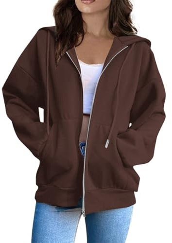 Chaqueta con capucha para mujer, sudadera con capucha, chaqueta de forro polar, sudadera con cremallera, camiseta de manga larga, de gran tamaño, con capucha, cremallera, de algodón, deportiva