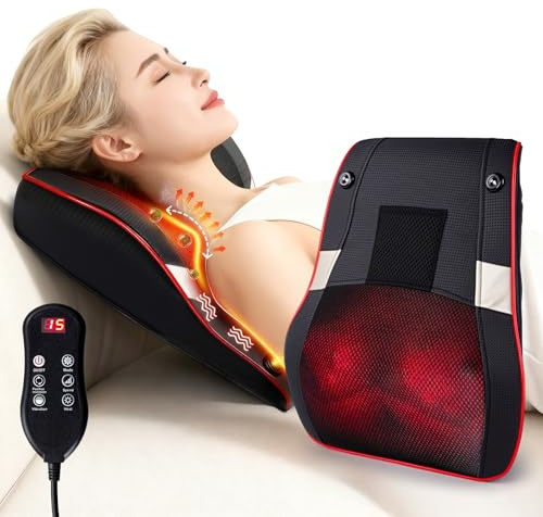 Sinbide Massagegerät Nacken- und Rückenmassagegerät mit Wärme - 3D Shiatsu-Kopfmassager mit Kneading für Schultern, Nacken, Lenden, Beine - Tragbarer Massagekissen Geschenke für Mama Papa Frauen