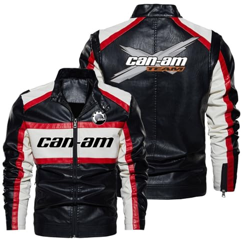 Chaqueta Moto C.a.n-a.m, Chaqueta De PU Cuero Para Moto, Con Bolsillos Para Invierno, Primavera, Otoño, Viento(White C,L)