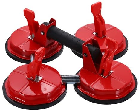 QUARKZMAN Herramienta Para Reparar Huecos En El Piso Fuerza Tracción Vertical 200kg Cuatro Ventosas Industriales Pesadas Para Vidrio Baldosa Espejo Mármol Parabrisas Auto Plano Color Rojo