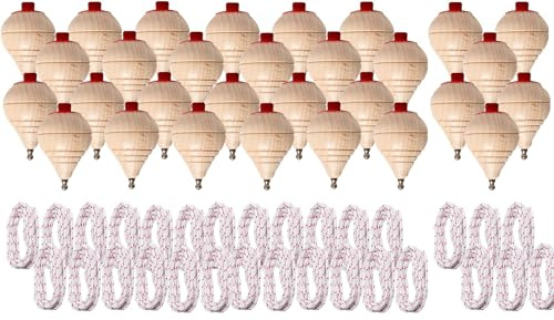 Peonzas niños de Madera clásica con Cuerda - Juego Manual para niños con Punta giratoria - Pack a Elegir 1/2/4/6/8/12/16/24 - Peonza clásica Madera - Trompo Spinners Perinola (30 Peonzas)