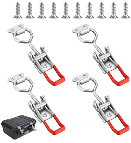 Set di 4 chiusure in acciaio inox, chiusura a tensionamento regolabile, in acciaio inox, chiusura a leva, chiusura di sicurezza con 10 viti, perfetta per la sicurezza in uffici e case