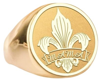 Fleur de lys en argent sterling 925 | Bague plaquée or | Chevalière ronde 15 x 15 mm | Taille de l'anneau : 5-12,5 US Avelaibal | WDRG_0678