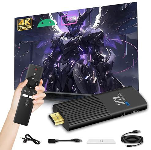 Z1 Android 10.0 TV Stick, 4K HD Smart Dongle für TV, H313 Quad Core, 2,4GHz + 5GHz Dual WiFi, Bluetooth Sprachfernbedienung, Android 10.0 Internet Kanal TV Gerät für Zuhause/Reisen