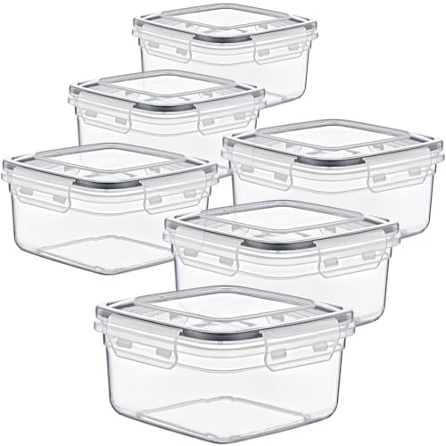 LIVINJA Frischhaltedosen 1,5L Set 6 Stück, luftdicht & lebensmittelecht, stapelbar, Vorratsdosen mit Klickdeckel, transparent, 17,5x17,5x9,5cm, BPA-freier Kunststoff, für Lebensmittel & Meal Prep