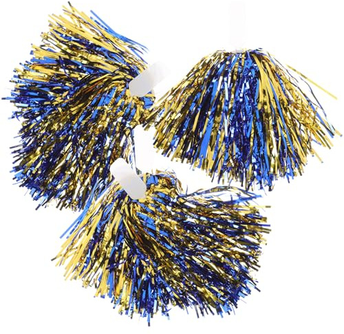 Parliky 6 Pompones Metálicos para Porristas Mango Plano de PP Color Azul y Dorado Accesorios para Animar Eventos Deportivos Bailes y Presentaciones Escolares