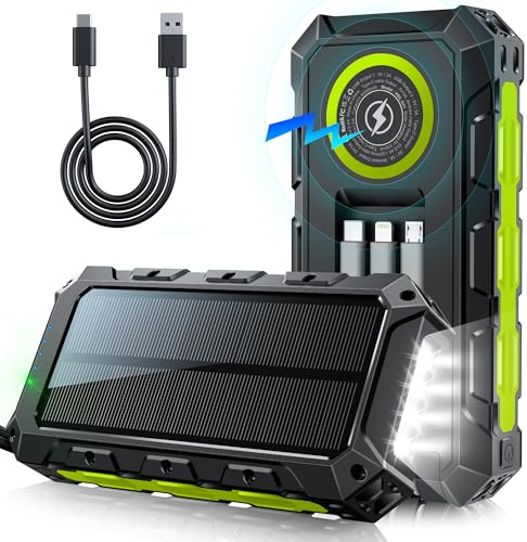 Power Bank 52800mAh,30W Solar Powerbank Kabellose Tragbares Schnellladegerät mit 7 Ausgänge 3 Kabel,Power Bank Solarpanel mit Taschenlampe/LED Anzeige,Externer Akku für Phones Tablets Outdoor