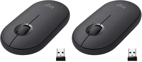 Logitech Pebble Ratón Inalámbrico, Bluetooth o 2,4 GHz con Receptor Unifying, Ratón con Clic Silencioso para Portátil/Notebook/PC/Mac/iPad OS/Chromebook - Negro (Paquete de 2)