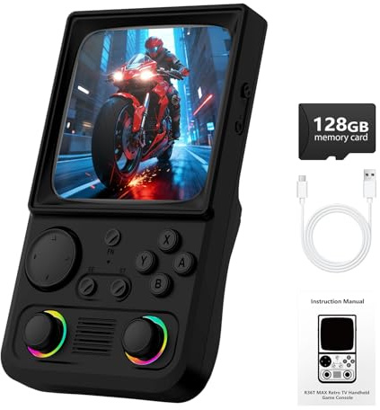 R36TMAX Retro-Handheld-Spielkonsole, Retro-Spielkonsole mit 4,0″ IPS-Bildschirm und über 22.000 klassischen Spielen, unterstützt WLAN-Multiplayer, 4000-mAh-Akku (Schwarz 128GB)