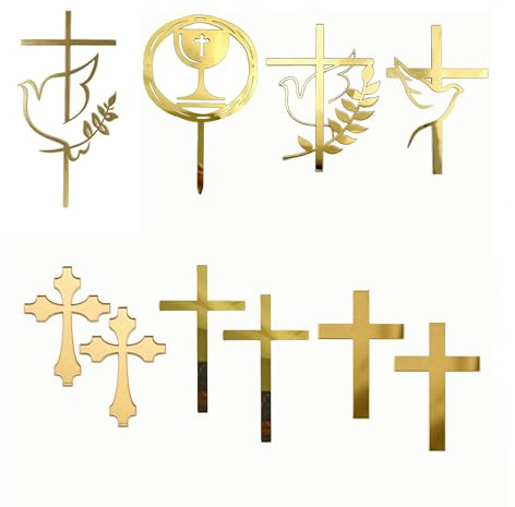 10PCS Tortendeko Taufe,Taufe Gold Acryl Topper Tortendeko zur Tauftorte Tortenstecker Torten Deko,für Junge Mädchen Boy Girl Jungen Kommunion Cake Kreuz Kuchen Torte Caketopper Toppers Personalisiert
