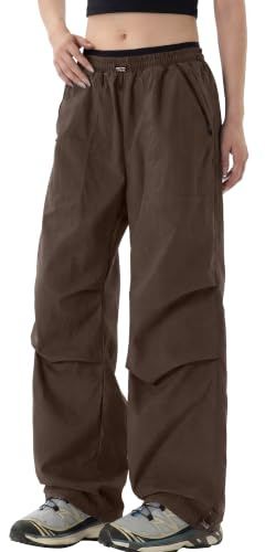 FEOYA Women's Cargo Trousers Waterproof Parachute Hiking Pants Quick Dry Walking Outdoor Baggy Pants with Zipper Pockets