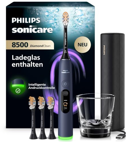 Philips Sonicare Next-Generation DiamondClean 8500 elektrische Zahnbürste - mit intelligenter Andruckkontrolle und 18 Einstellungen, Dunkelblau, HX8515/13