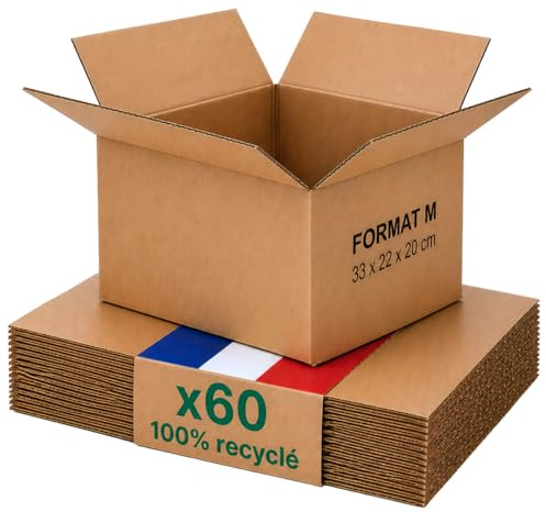 Caisse carton emballage colis M - Lot de 60-31 x 22 x 20 cm - Renforcé - livres, vêtements, accessoires - Life Pack