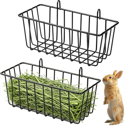 2 Stück Heuraufe Kaninchen Heuraufe Meerschweinchen Futterspender Kaninchen mit Haken Hängend Hasen Zubehör für Meerschweinchen Kleintiere