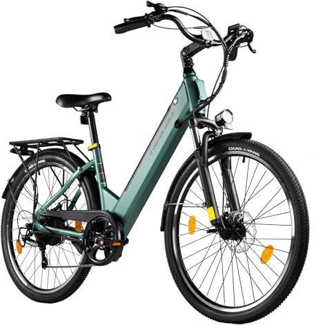 E-Bike Damen 26 Zoll Tiefeinsteiger, Elektrofahrrad 36V 12,8Ah Akku, starker Motor, Shimano 7-Gang, Scheibenbremsen, LCD LED, Citybike Pedelec Herren