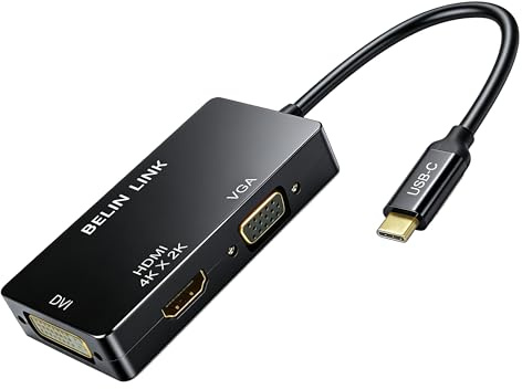 PAKLIMCN Adaptateur USB C vers HDMI DVI VGA, adaptateur vidéo 3 en 1 USB-C vers HDMI 4K, VGA, DVI, convertisseur vidéo multi-écrans pour Mac Pro, MacBook Air, iPad Pro, XPS, etc