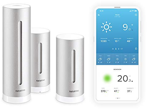 Set Netatmo Smarte Wetterstation + Zusätzliches Innenmodul + WLAN + Funk + Innen- und Außensensor + Amazon Alexa