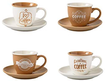 BRANDANI TAZZINA Caffe Colori E DECORI Assortiti Set 4 PZ New Bone China