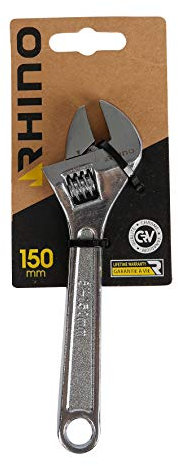 RHINO - Clé à molette Grande Ouverture, clé Anglaise Ajustable Longue - Longueur 150 mm - Haute qualité - Fabriqué en Acier (Chrome Vanadium) - Garantie à Vie - Plusieurs Tailles Disponibles