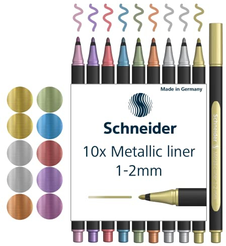 Schneider Paint-It Metallicliner 020 (Strichstärke 1-2 mm, hochmetallische Tinte, schnelltrocknend, Gehäuse aus 88% biobasiertem Kunststoff) 10 Stück sortiert