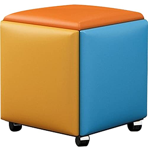 WAYUTO 5 in 1 PU Leather Seating Cube with Swivel Casters Stackable Sofa Chair Stool Nesting Ottoman Stool Movable Footstool Dressing Chair for Living Room Bedroom Colorful A Small