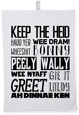 Hippowarehouse Scottish sayings Tea Towel Eco Printed Dish Cloth Kitchen accessory 50cmx70cm 100% Cotton
