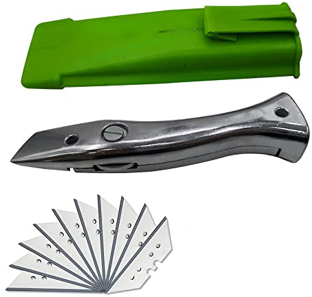 Coltello a forma di delfino in acciaio inox a forma di delfino in PVC con manico in lega di zinco e alluminio, coltello per tagliare pavimenti e carta da parati, strumento da taglio con 10 lame (1)