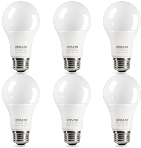 DiCUNO 15W E27 LED Lampe ersetzt 100W, Warmweiß 2700K, 1350lm, 6er Pack