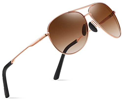wearPro Sonnenbrille-Herren-Damen-Polarisiert Premium Metallrahmen Sonnenbrillen Unisex mit UV400 Schutz Vintage Schwarz Fahrerbrille (3-Rose Gold Rahmen/Farbverlauf braun)