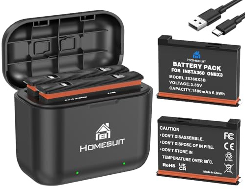 Homesuit Insta 360 X3 Replacement Battery 1800mAh and 2-Channel USB Charger Compatible with Insta360 X3 Camera with Misro SD Card Slots (2-Pack)