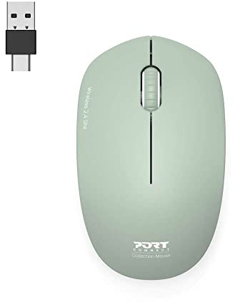 Port Connect Souris sans Fil pc Wireless 2.4 ghz Collection 2 pour Ordinateur - capteur Optique 1600 dpi - 3 Boutons - Compact. ambidextre & silencieuse Olive Vert