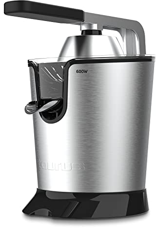 Taurus - Exprimidor eléctrico de palanca | 600W | motor AC | conos para todos los cítricos | filtro regulador de pulpa | fácil limpieza | libre BPA | vertido continuo