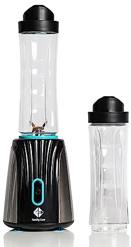Family Care Titan GO - Batidora de Vaso - 350W - Batidora de Vaso Portatil - Batidora Smoothie, 4 Cuchillas Titanio, 2 Botellas Portátiles de 600ML libres BPA/BPS, Cuerpo Acero Inoxidable