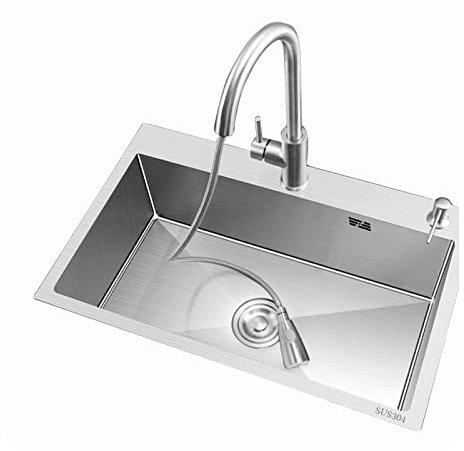 Küchenspüle, Unterbau, quadratisch, Edelstahl, Edelstahl-Küchenspüle, Einzelbecken, gebürstetes Waschbecken über der Theke für Küchenarmaturen, Abflusszubehör, B, 50 cm x 40 cm