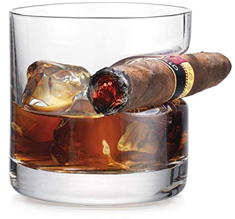 SGerste 320 ml Kapazität Handgefertigt Rund Whisky Glas mit Zigarrenhalter, altmodischer Stil Kristall Whiskyglas, geeignet für Whisky, Whisky, Bier, Wein, Spirit(rund)