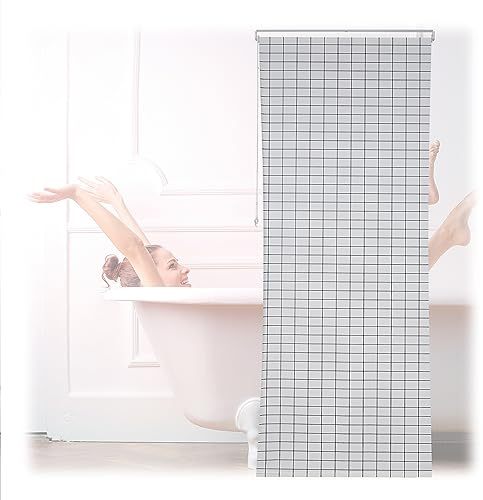 Relaxdays Cortina de Baño Enrollable Estampado de Cuadros, Estor Ducha o Ventana, 100 x 240 cm, Blanco y Negro