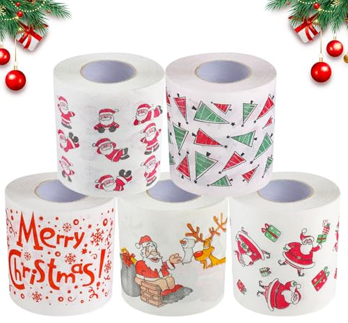 5 Rollen Toilettenpapier Weihnachten,Weihnachts Toilettenpapier,Klopapier Weihnachten,Lustige Weihnachten Toilettenpapier,Lustige Neuheit Toilettenpapier,Toilettenpapier Weihnachtsmotiv