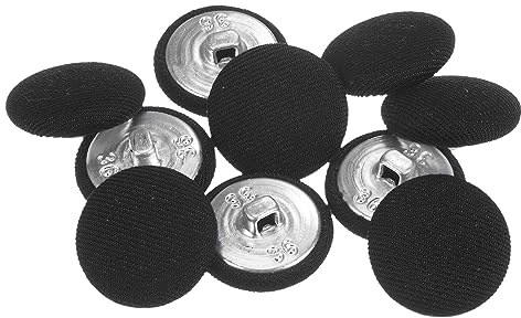 sourcing map 10 Stück 23 mm Knöpfe Schwarz mit Stoffüberzug, Vintage Stoffknöpfe Bezogen Nähknöpfe Runde Retro Bastelknöpfe Metallschaft für Mantel Strickjacke Anzüge Kleider Blusen