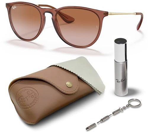 Ray-Ban RB4171 Erika Panto-Classic Sonnenbrille, BRILLEN-SET | Exklusiv-Etui und Care-Kit | Polished Transparent Brown-Pink/Gradient Brown