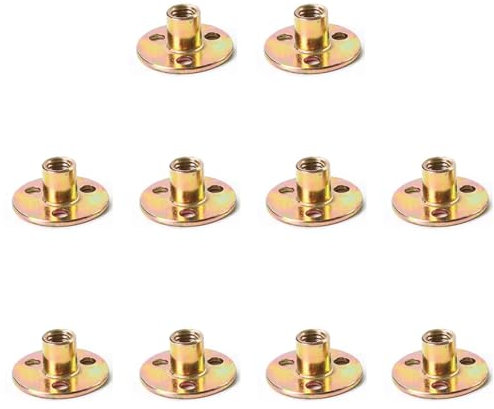 10Pcs M8 Brad Hole Tee Nuts, Carbon Steel T-Nuts, Female Thread Insert Round Base Screw-in Flange Nuts for Fixing Connection Furniture