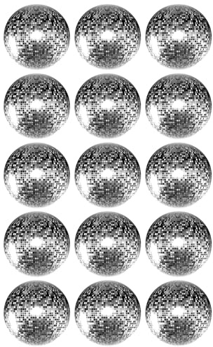 15 x Silver Disco Ball Edible Wafer or Icing Cupcake Toppers Fun Themed Party Cake Decorations Perfect For Brownies Cookies Muffins & More! (Premium Icing Sheet)