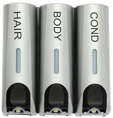 3-in-1 Seifenspender Wandbefestigung3 einzelne Kammern mit Sichtfenster,Aufbewahrung von Duschgel, Shampoo, Reinigungsmittel, Handdesinfektionsmittel, Desinfektionsmittel Silber
