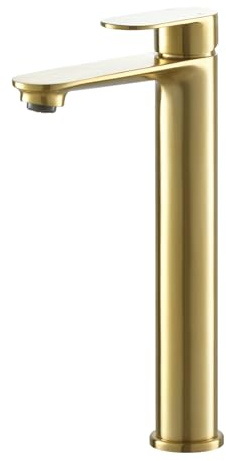 High Rise Basin Mixer Taps, BATHWEST Tall Bathroom Sink Taps Modern Monobloc Single Handle Brass 072LGO (Gold)