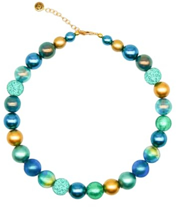 Feliss Handmade: Ketten aus Perlen Halskette Damen Statement Kette 45 cm lang in Boho Style. Choker Halsband Schmuck. Beads Perlenkette Frauen türkis