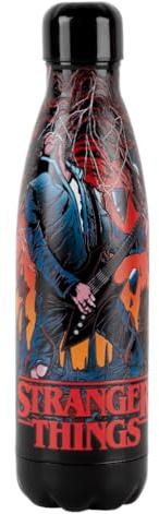 Konix Stranger Things Botella isotérmica - Acero inoxidable - 500 ml - Diseño Hellfire Guitar - Negro